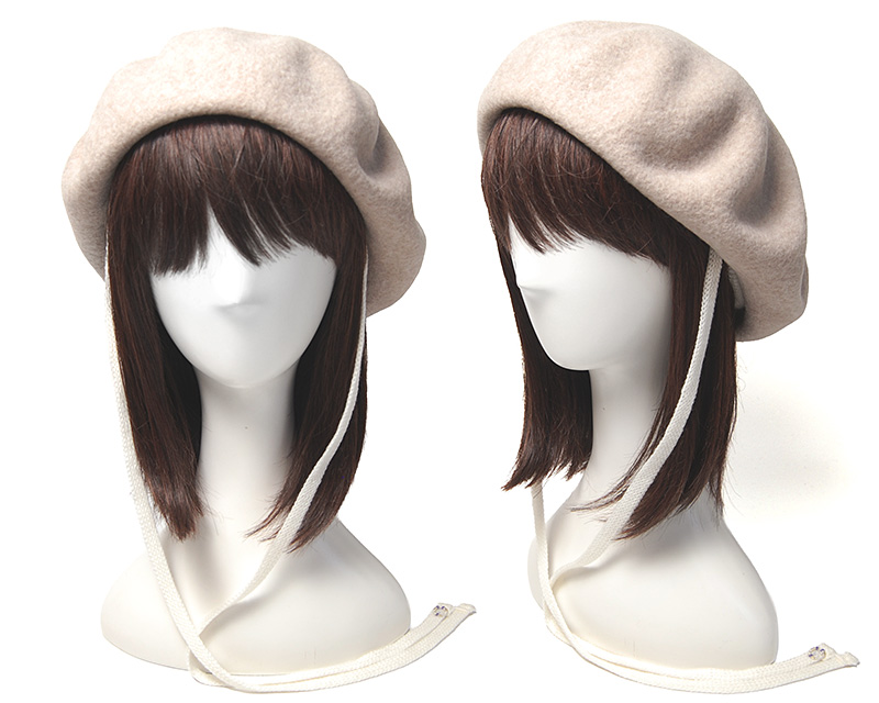 chisaki チサキ ウールベレー帽 Puka +Ribbon ライトベージュ着用イメージ