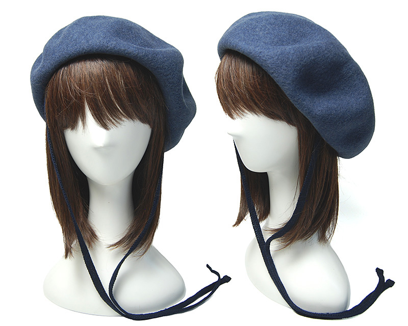 chisaki チサキ ウールベレー帽 Puka +Ribbon パープルネイビー着用イメージ
