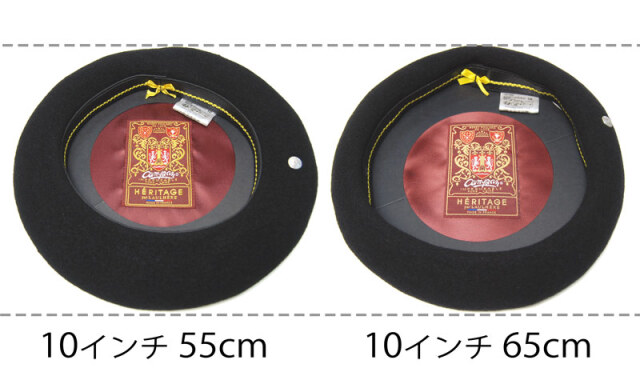 ベレー帽の直径サイズとかぶり口サイズの違いを示した図